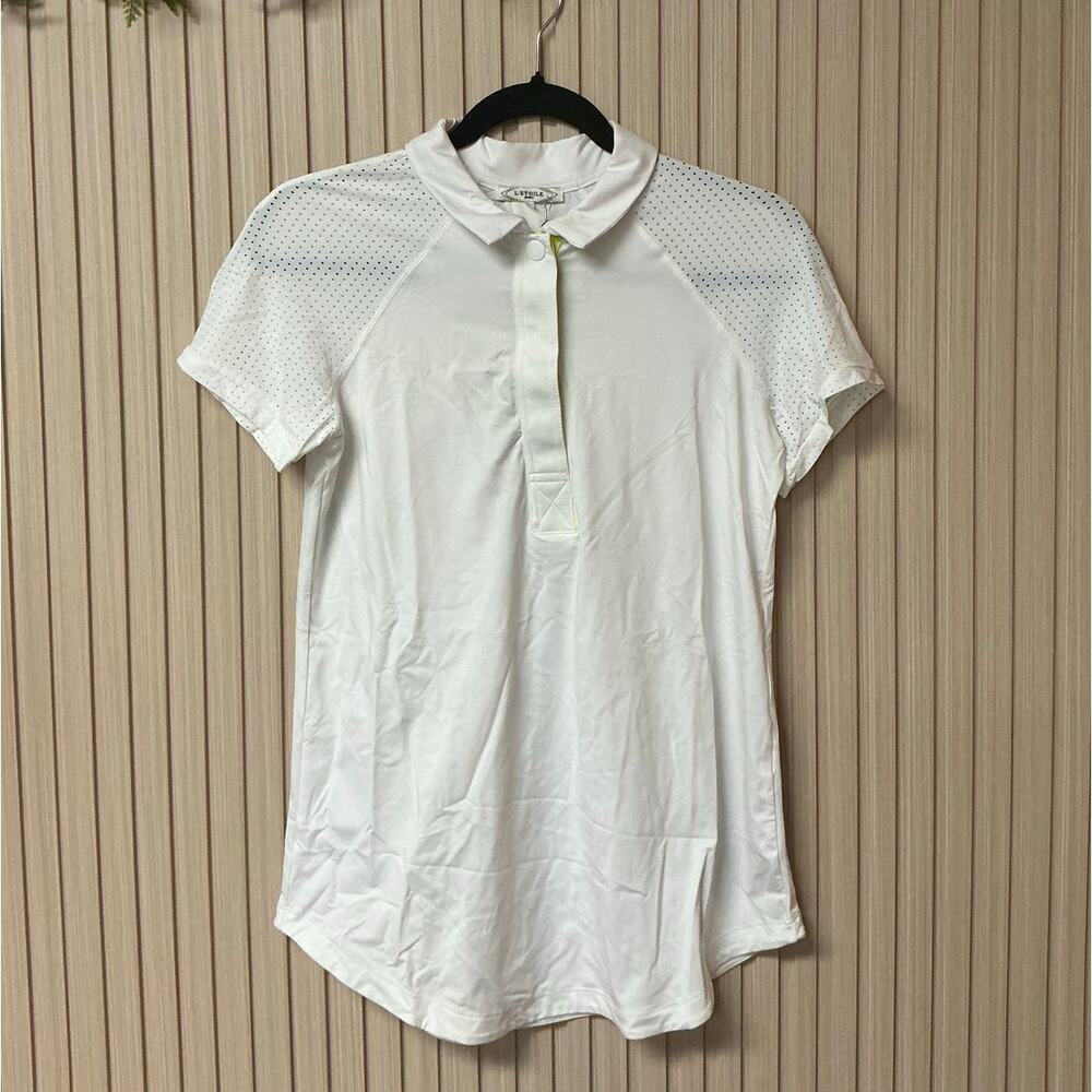 L’Etoile Sport White Stretch Jersey Performance Polo Shirt Women’s Size S